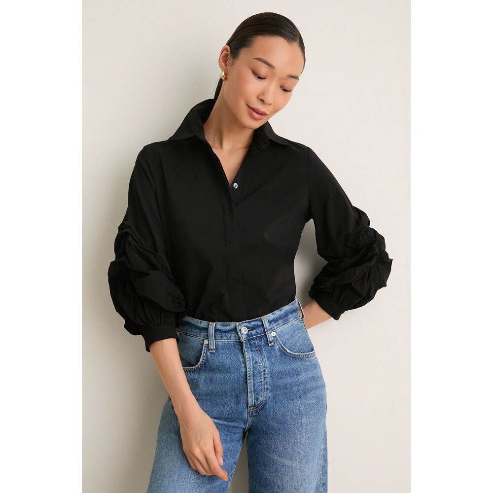 Tuckernut Pomander Place Black Alessia Top XXL Ruffle Balloon Sleeve